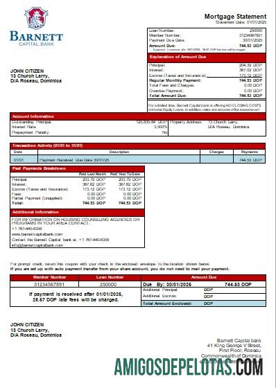 Declaração de hipoteca do Dominica Barnett Capital Bank Scr exemplo